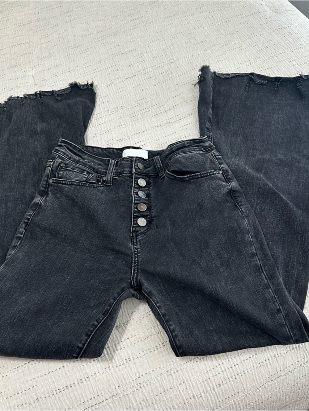 Women’s High-Rise Black Button-Fly Jeans with Raw Hem